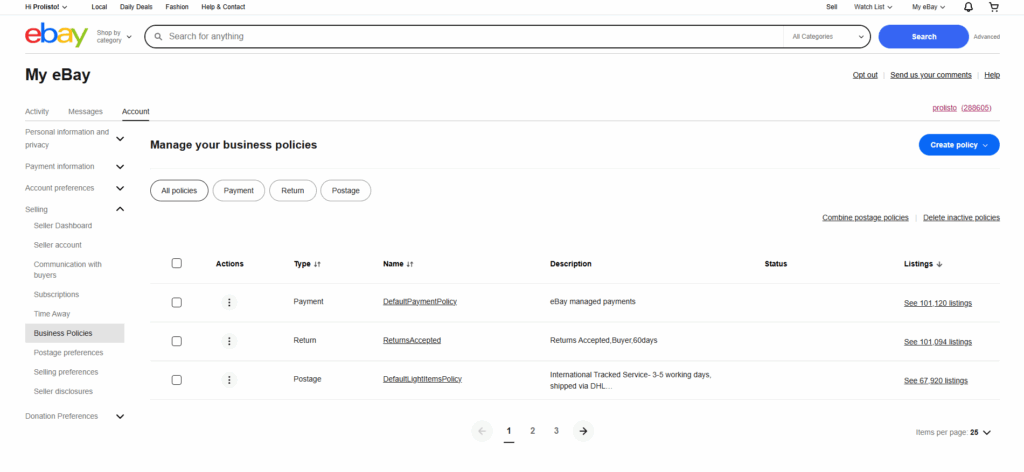 image showing how to managed eBay policies.