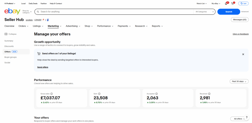 Manage-offers eBay screenshot
