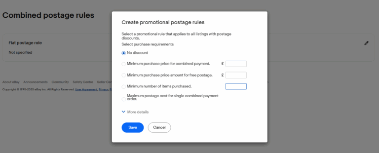 eBay UK postage option shown in image