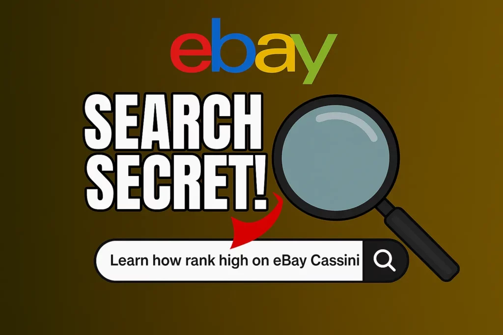 A magnifying glass focusing on the search secret and how to rank higher on eBay