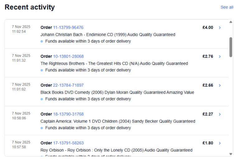 A screenshot showing how long does eBay hold funds and the reason