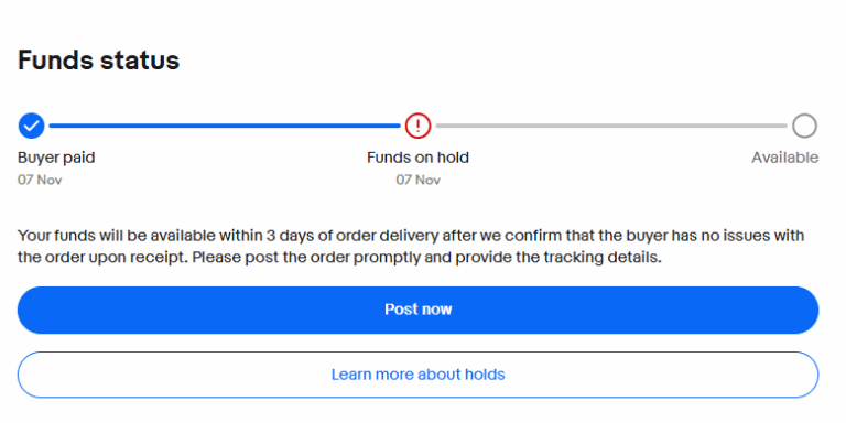 image showing a screen shot explaining why is my eBay payment on hold