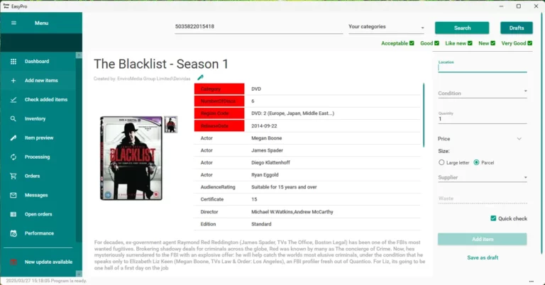 image showing screen shot of prolisto page with listing of an item