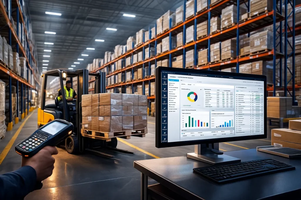 picture of an warehouse showing modern Warehouse inventory management system