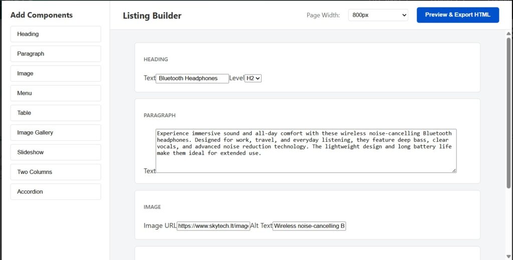 image showing Prolisto's free ebay listing template tool features