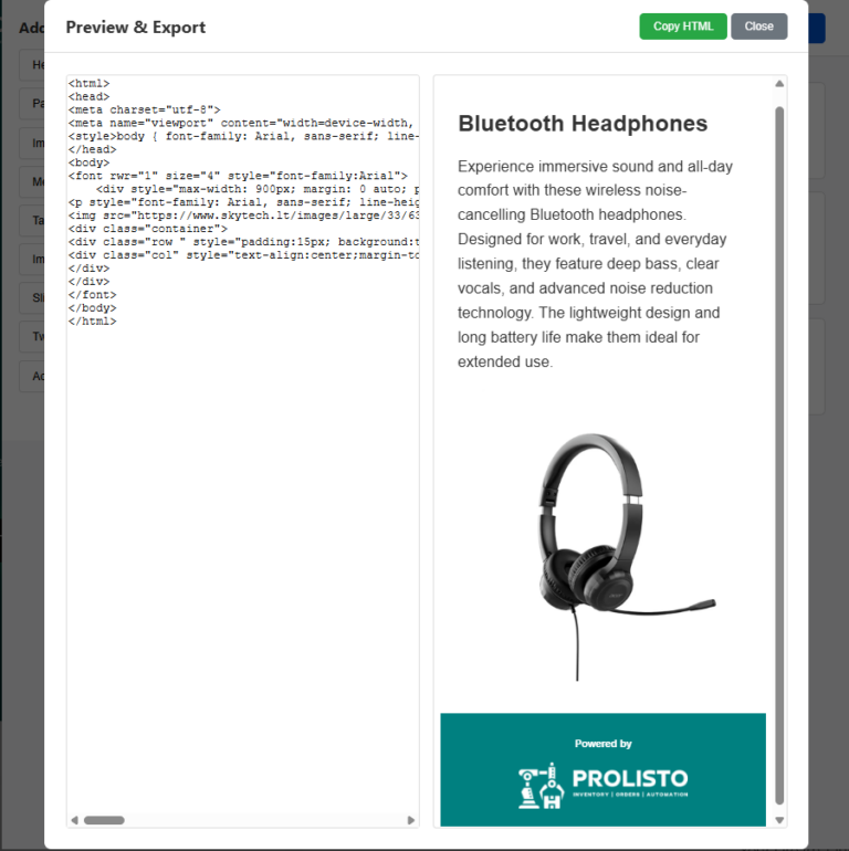 image showing the preview for ebay html template builder