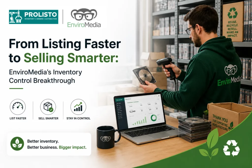 A picture showing a man scanning barcode showing inventory control with prolisto software.