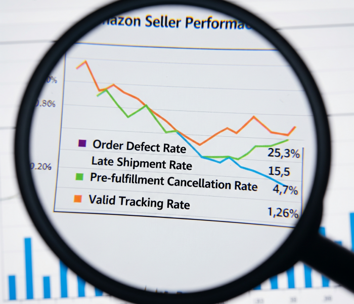A graph shown under the magnifying glass, stating the common reasons for amazon account deactivation.